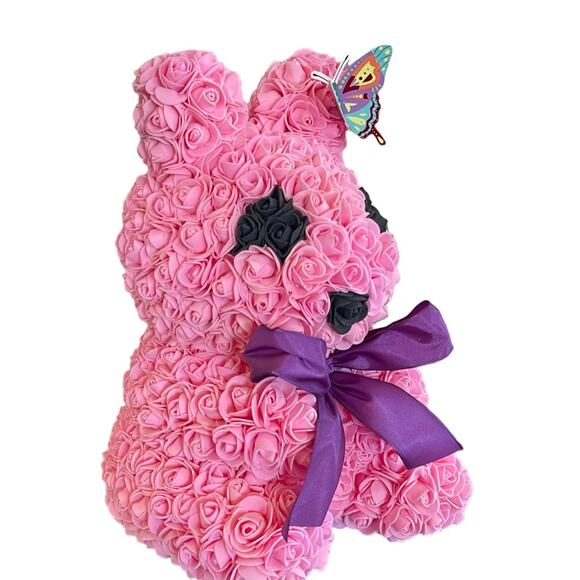 Handmade By Me Pink Rose Bunny with Bow Tie Butterfly - Picture 1 of 9